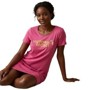 PINK Victoria's Secret Pink and Yellow Nightgown/Nightshirt w/ Silver Gem Detail